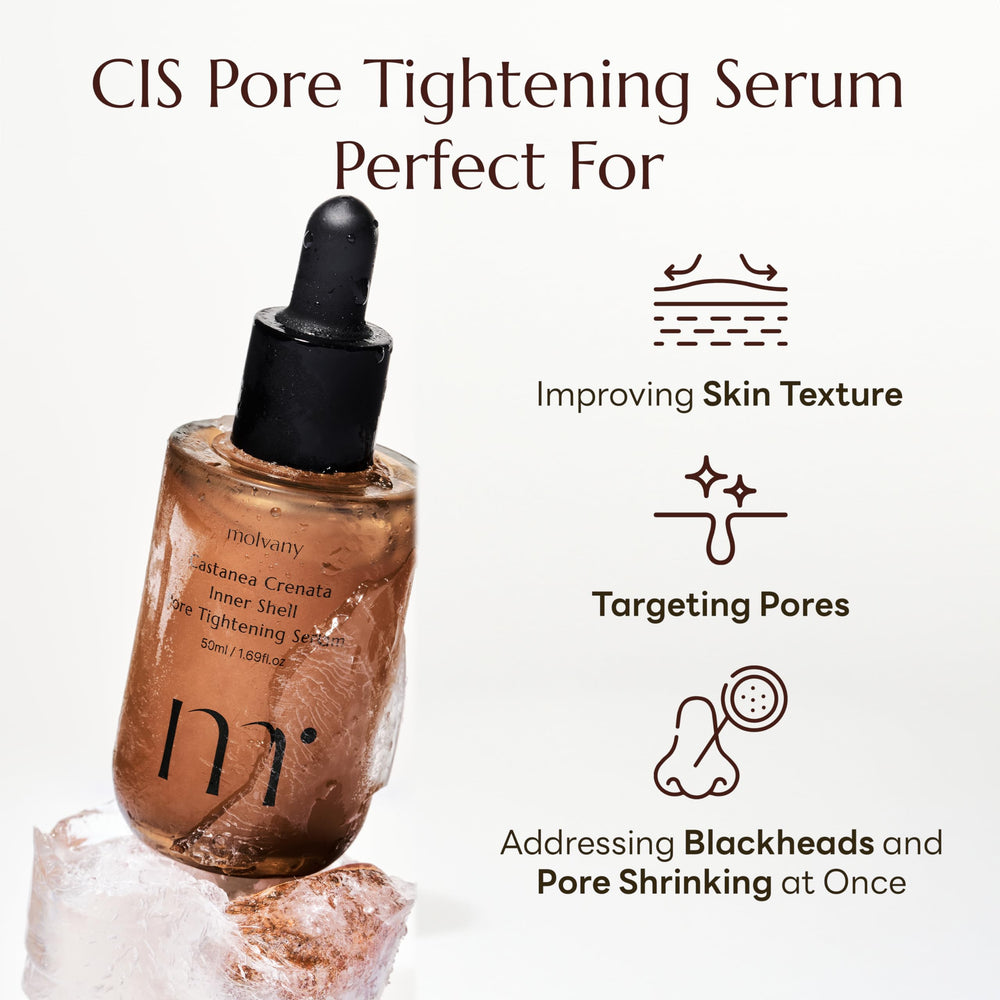 Molvvany Castanea Crenata serum packaging shown with easy pump for daily hydration.