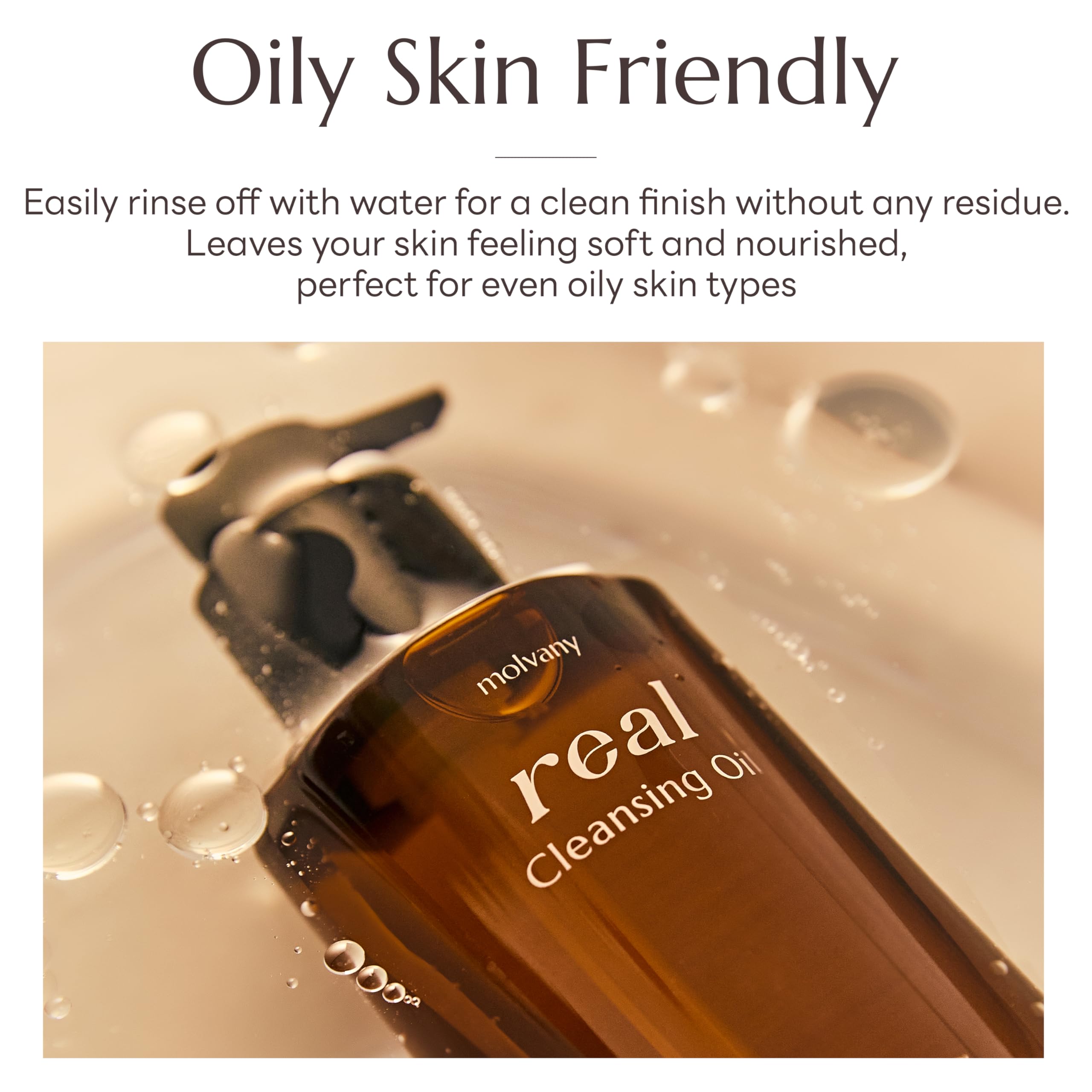 Molvany Real Cleansing Oil packaging shot highlights a clean, minimal routine