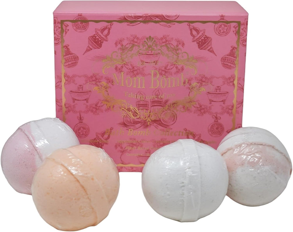 Mom Bomb Mistletoe Kisses bath bomb in gift set delivers seasonal aroma for a relaxing bath.