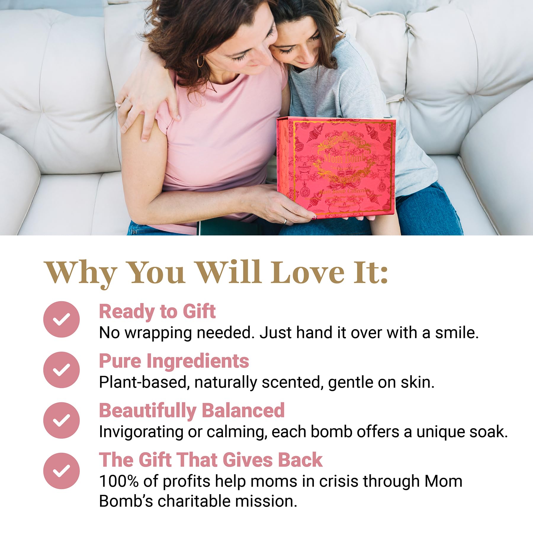 Mom Bomb gift box packaging showcases a premium, ready-to-gift spa set.