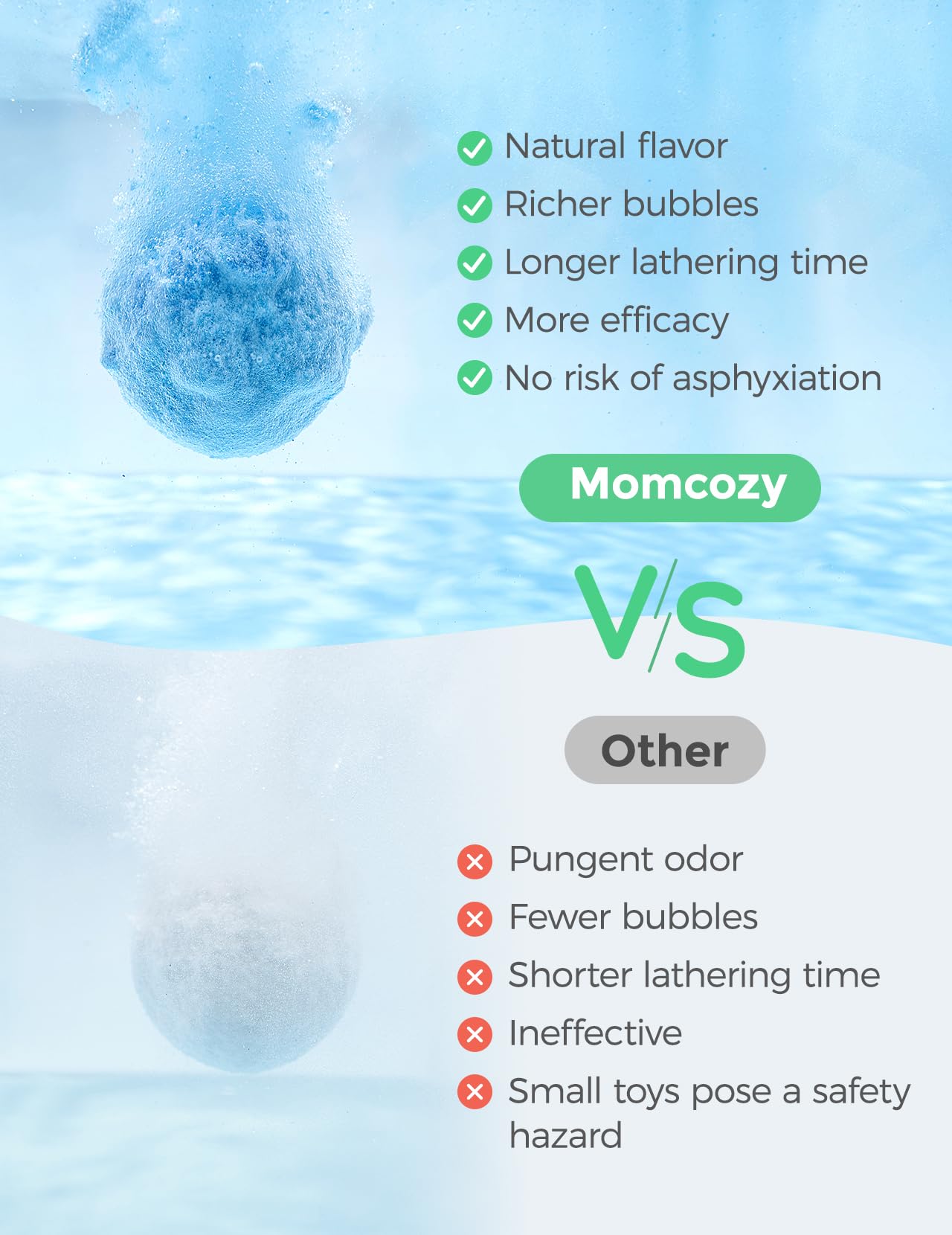 Momcozy animal bath bombs color swirl and bubbles create a magical wash.