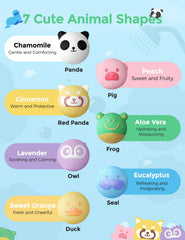 Momcozy animal bath bombs seven shapes showcase cute animals for imaginative play.