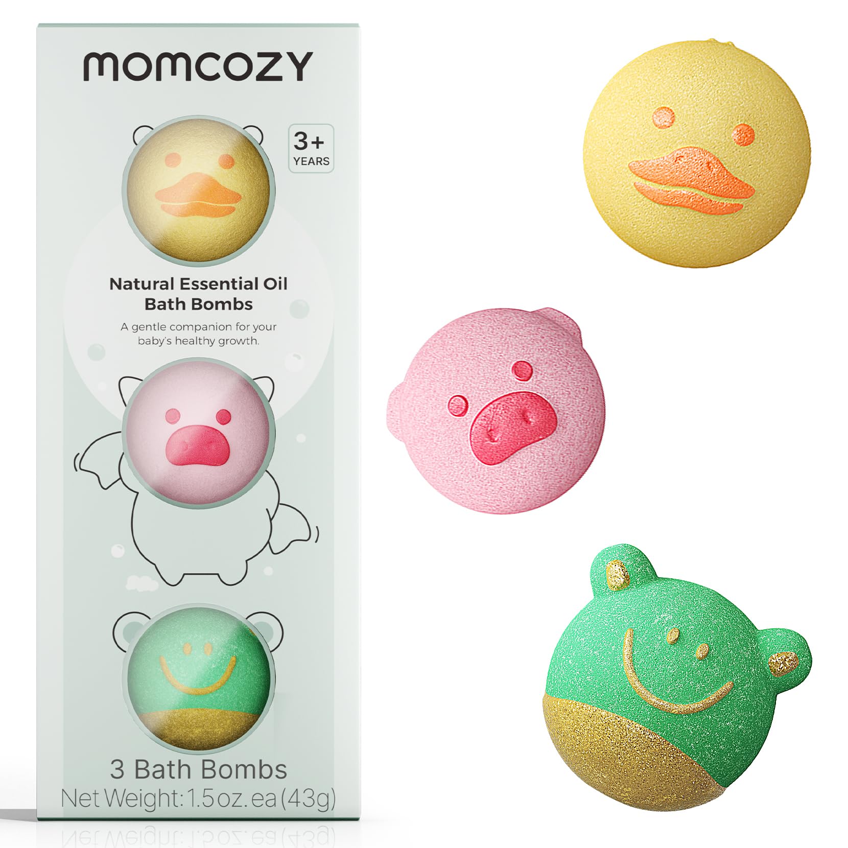 Momcozy duck-shape bath bomb with rich bubbles for kids' bath time.