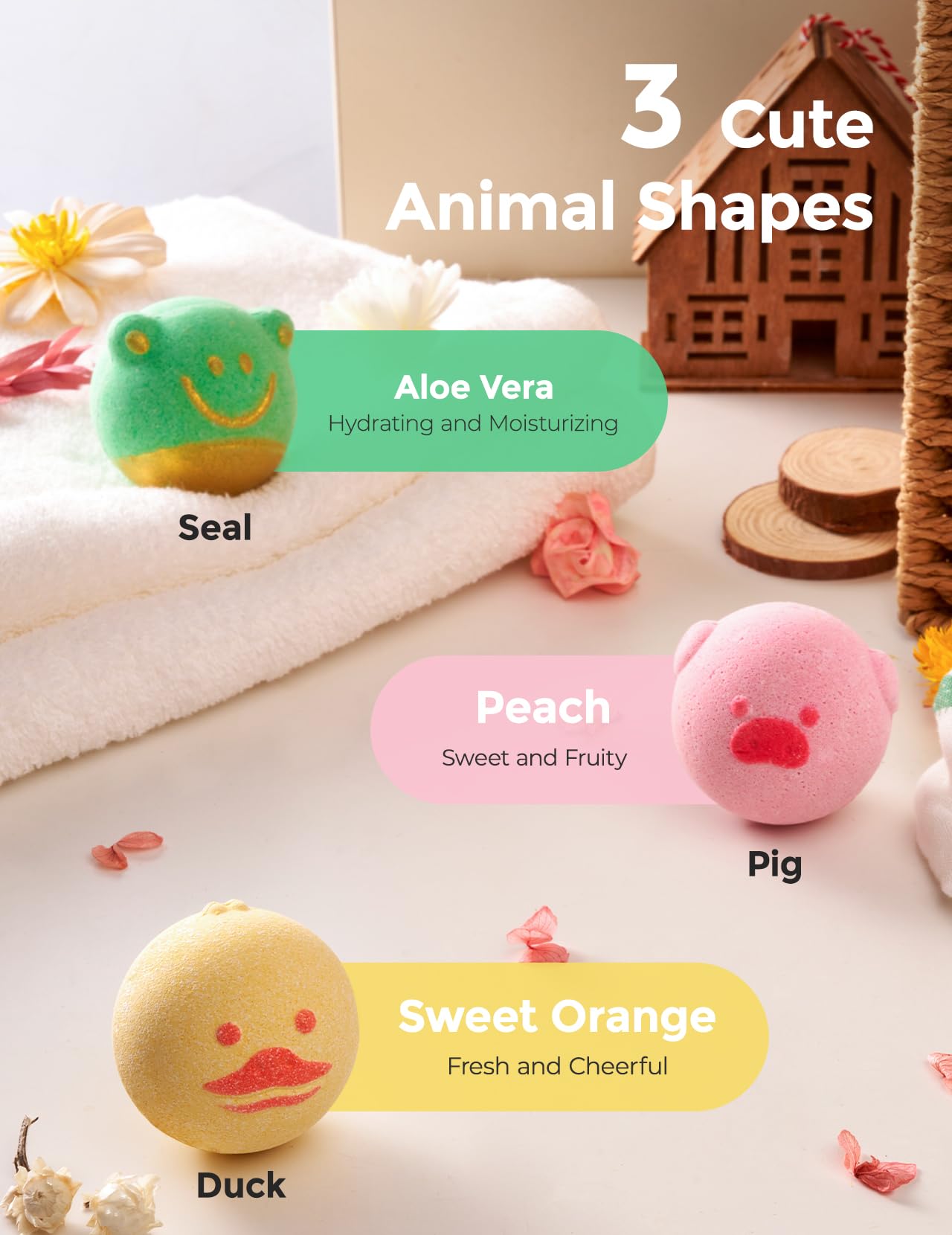 Momcozy owl-shape bath bomb releases soothing fragrance during bath.