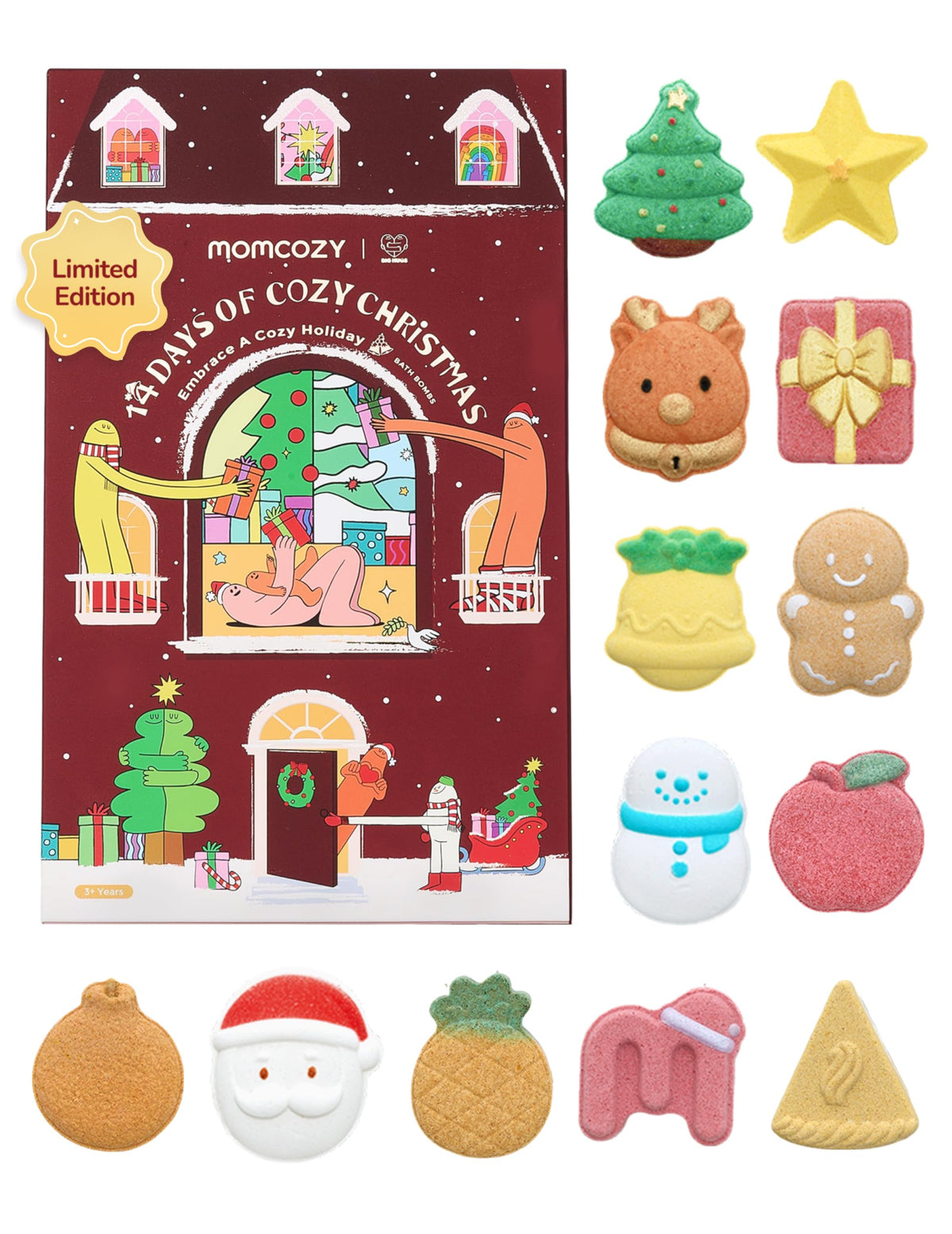 Momcozy Big Hugs Advent Calendar bath bombs offer daily colorful fizz and festive fun.