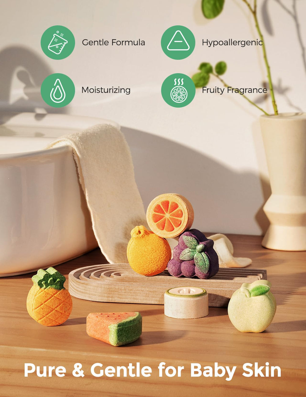 Momcozy apple fruit bath bomb design delivering colorful fizz and fun.