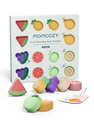 Momcozy strawberry fruit bath bomb design for gentle cleansing and playful bath time.