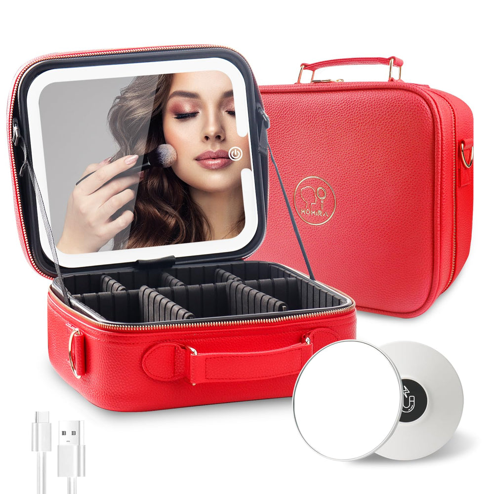 MOMIRA travel makeup bag with lighted mirror for on-the-go makeup