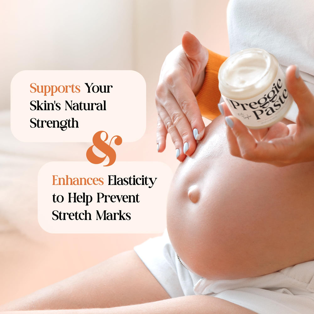 MOMMY LIFE Preggie Paste Belly Butter 3.7oz jar ideal for nighttime use.