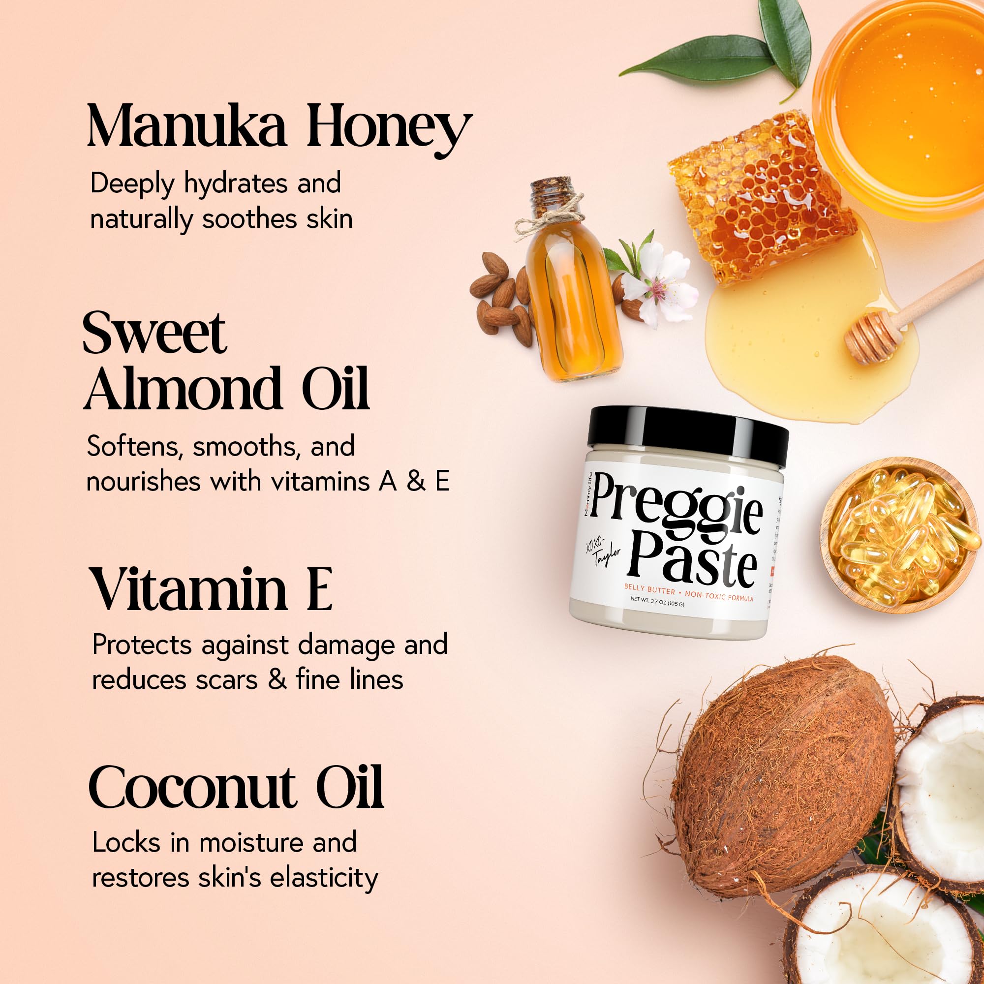 MOMMY LIFE Preggie Paste Belly Butter rich texture highlighting deep moisturization.