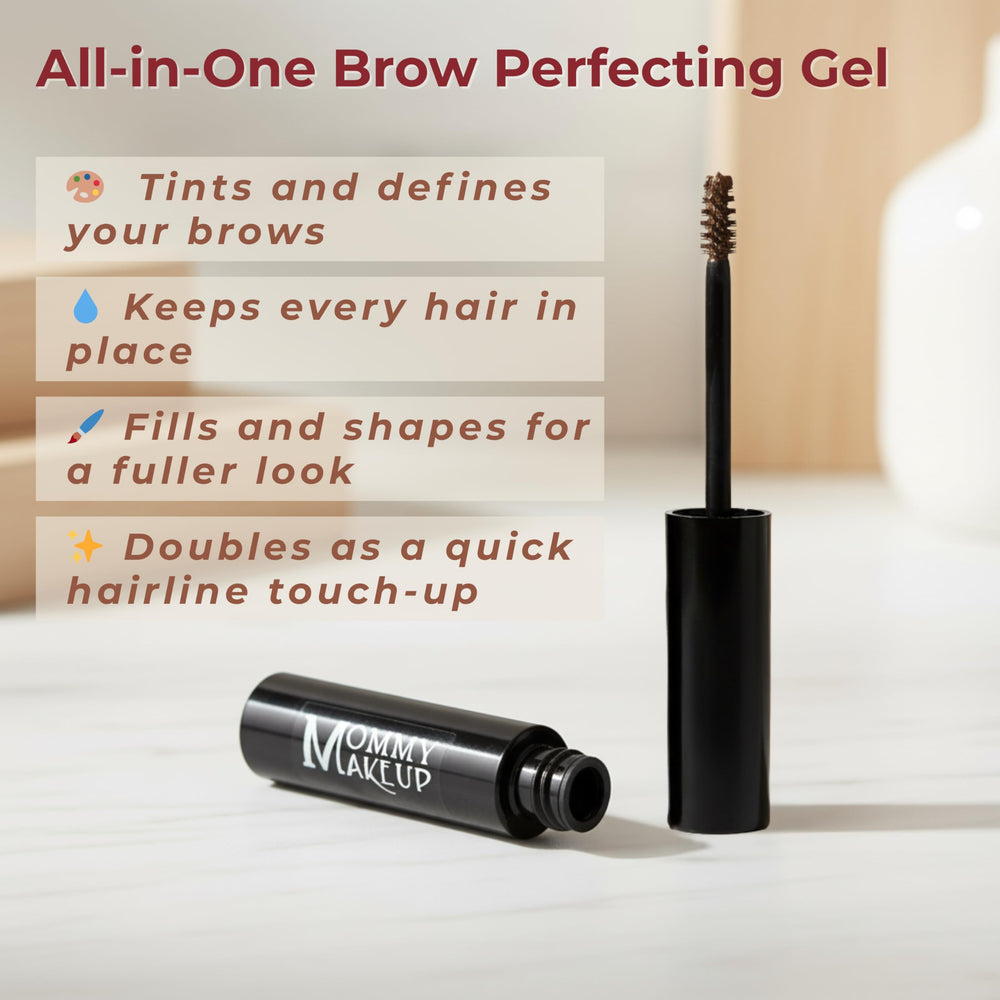 Mommy Makeup Brow Tint microfibers create fuller texture and volume.