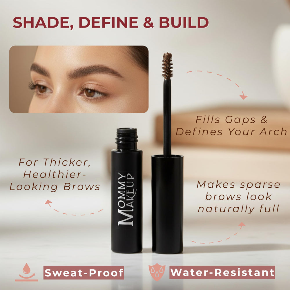 Mommy Makeup Brow Tint natural copper shade adds subtle color.