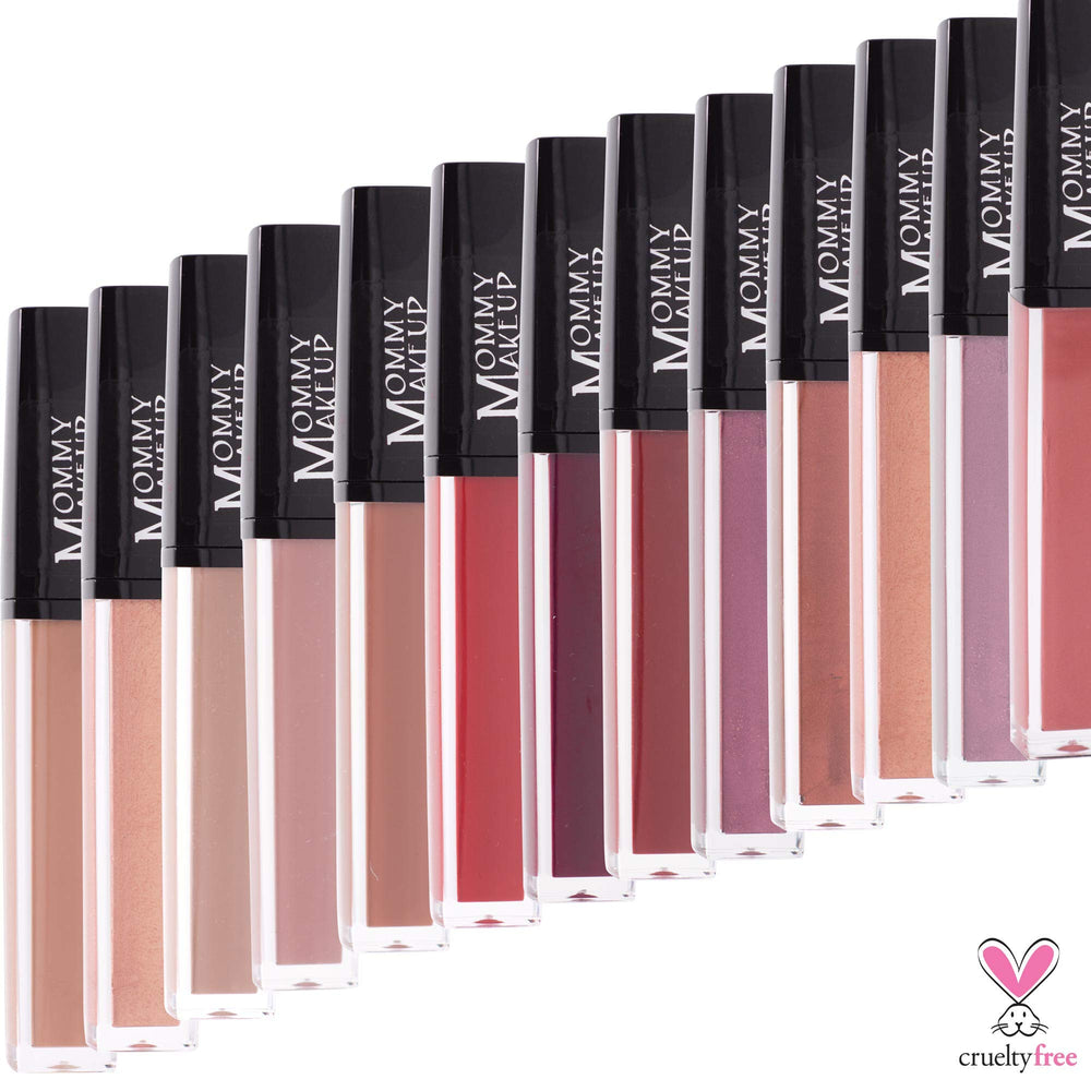 Mommy Makeup Stay Put Matte Lip Cream closeup highlights non-drying formula with Vitamin E.
