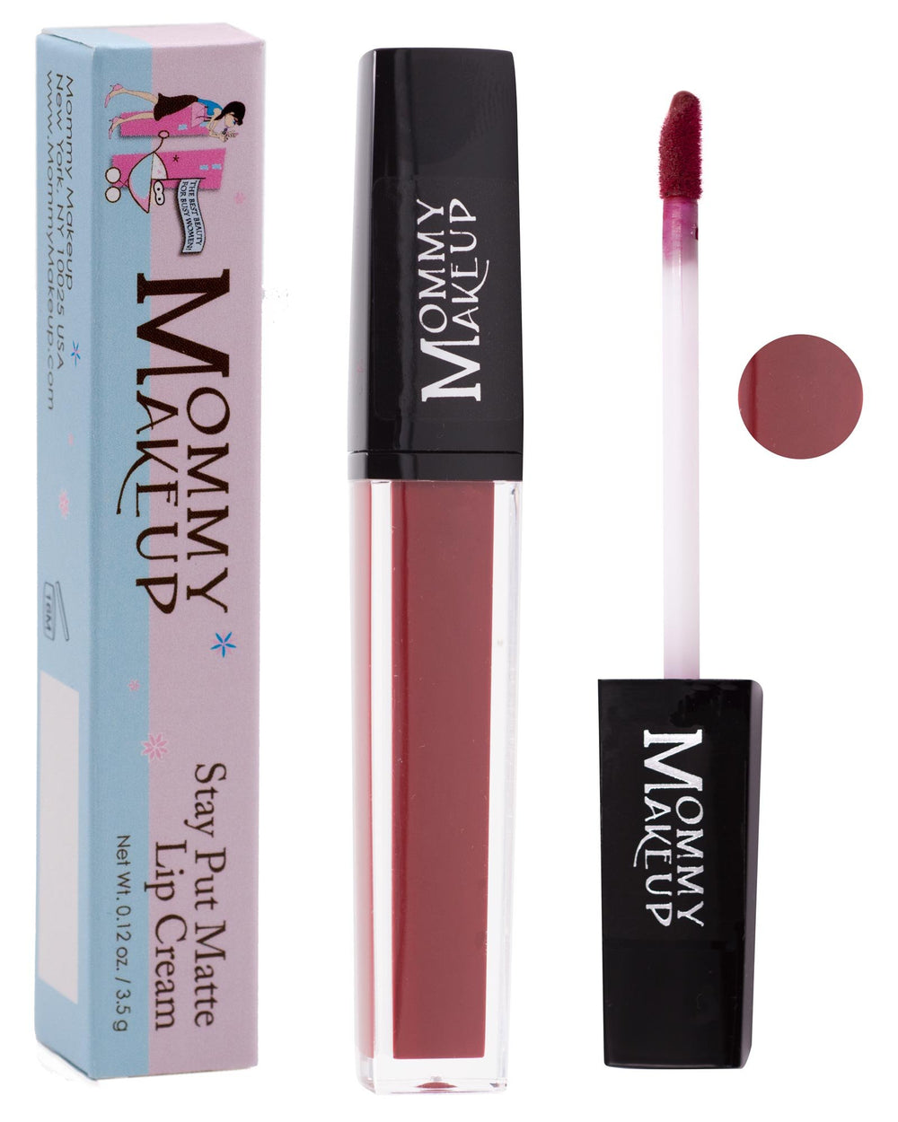 Mommy Makeup Stay Put Matte Lip Cream Harlow swatch with long-lasting color