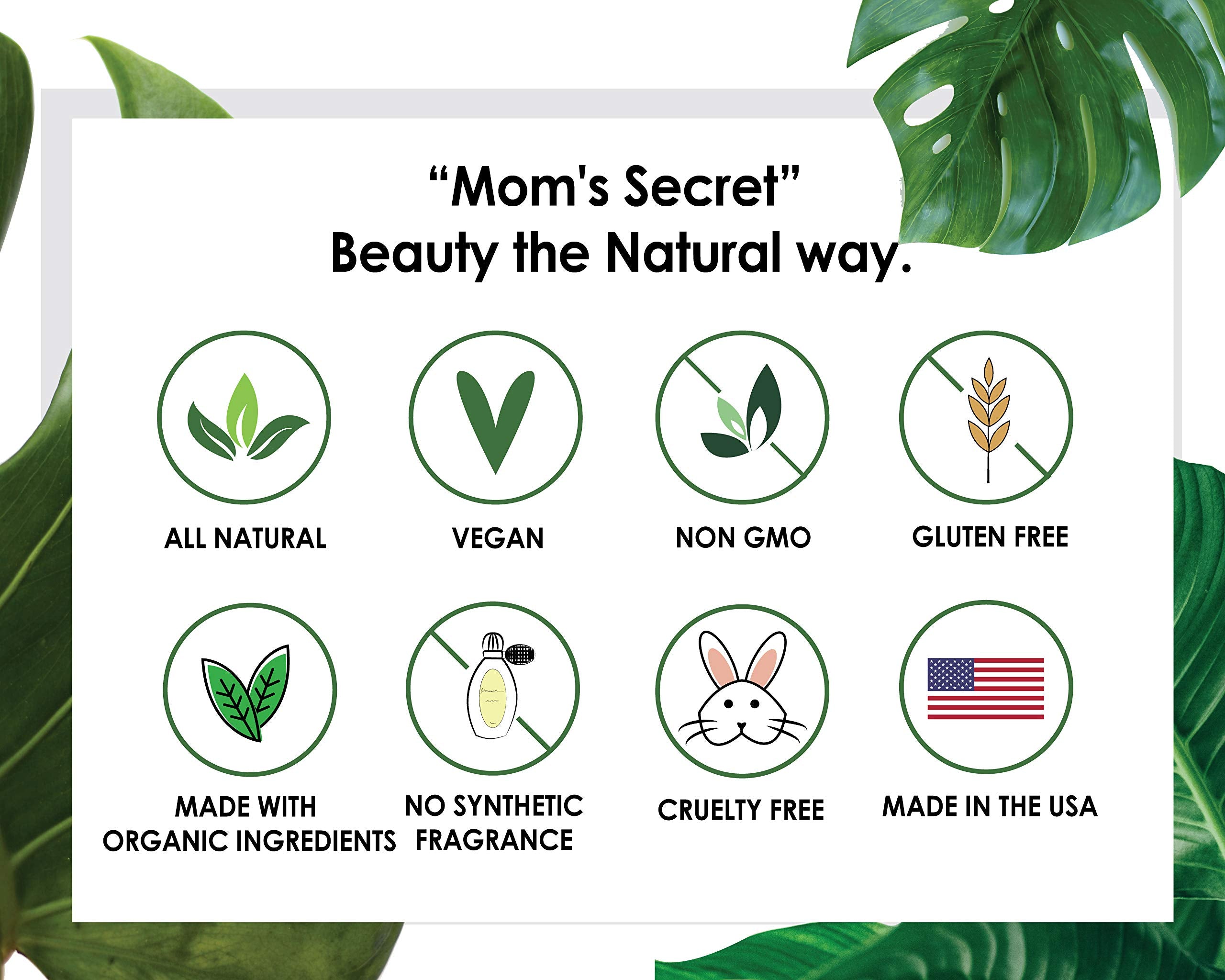 Mom's Secret ingredients include coconut, jojoba, castor oil and cocoa butter for nourishment