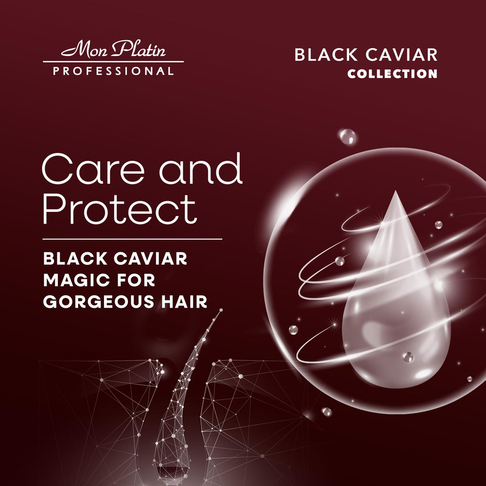 Mon Platin Black Caviar Total Clean dandruff flakes close-up on scalp.