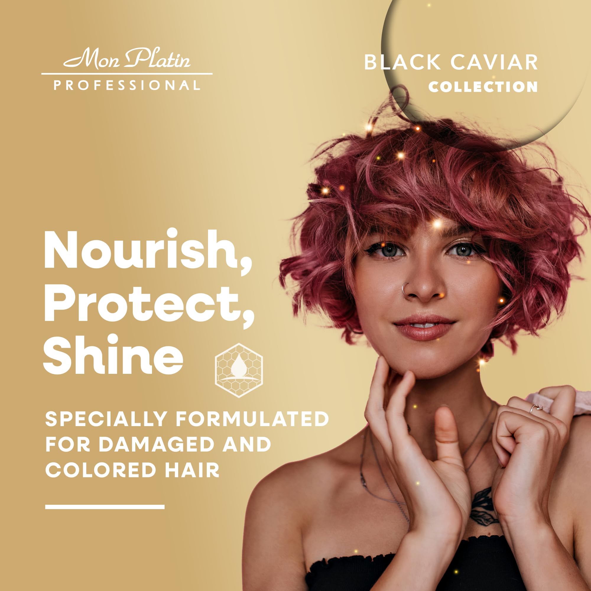 Mon Platin Silk Protein action shot demonstrates smoothing and static-free results.