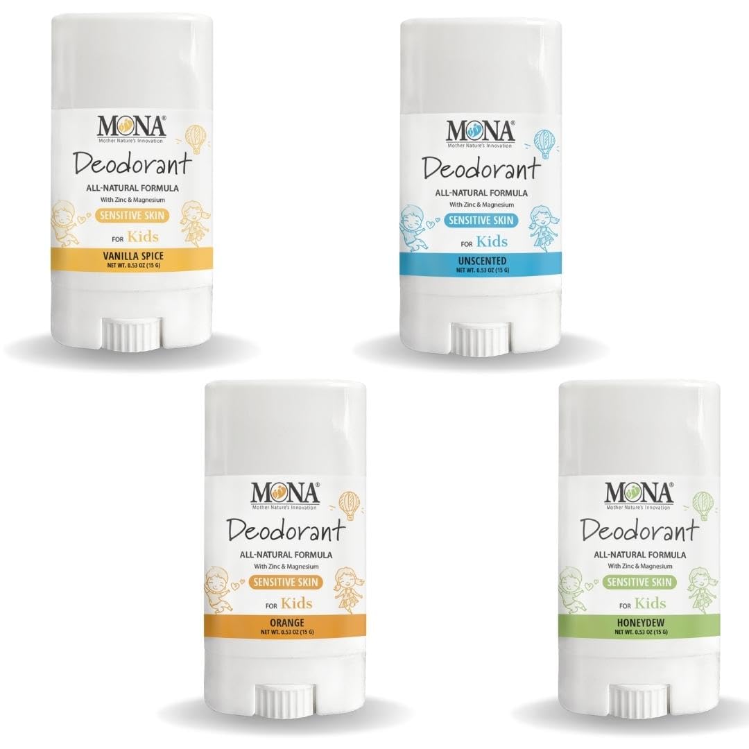 Mona Kids travel-size 4-pack front view; portable freshness for on-the-go days.