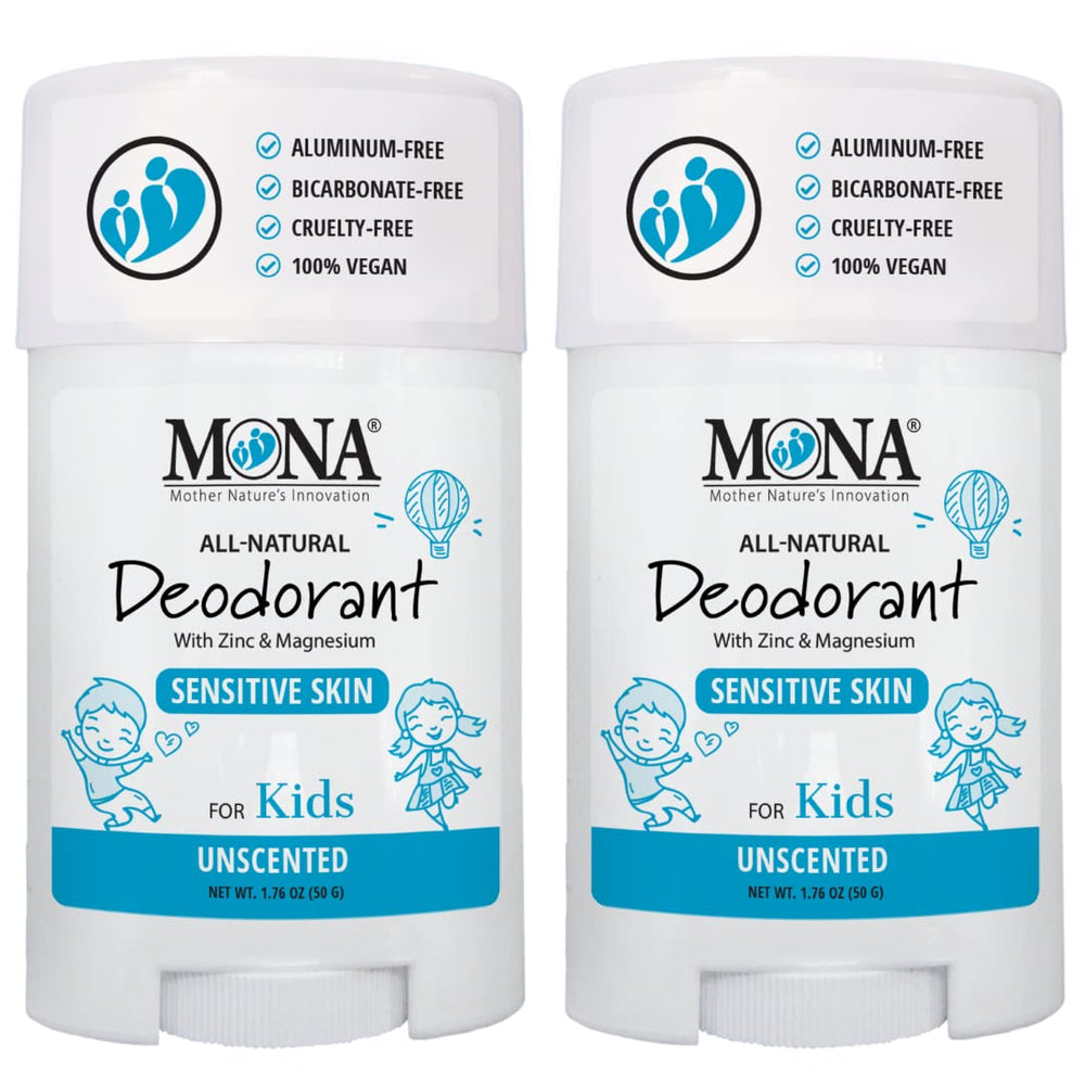 MONA unscented deodorant for kids stick 2-pack ready for school and sports
