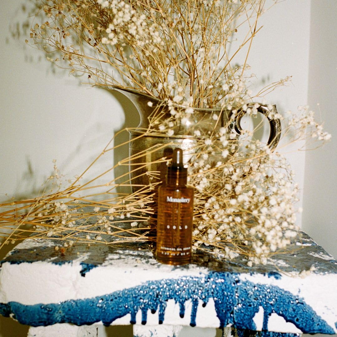 Monastery Rose oil closeup highlighting vitamins and minerals.