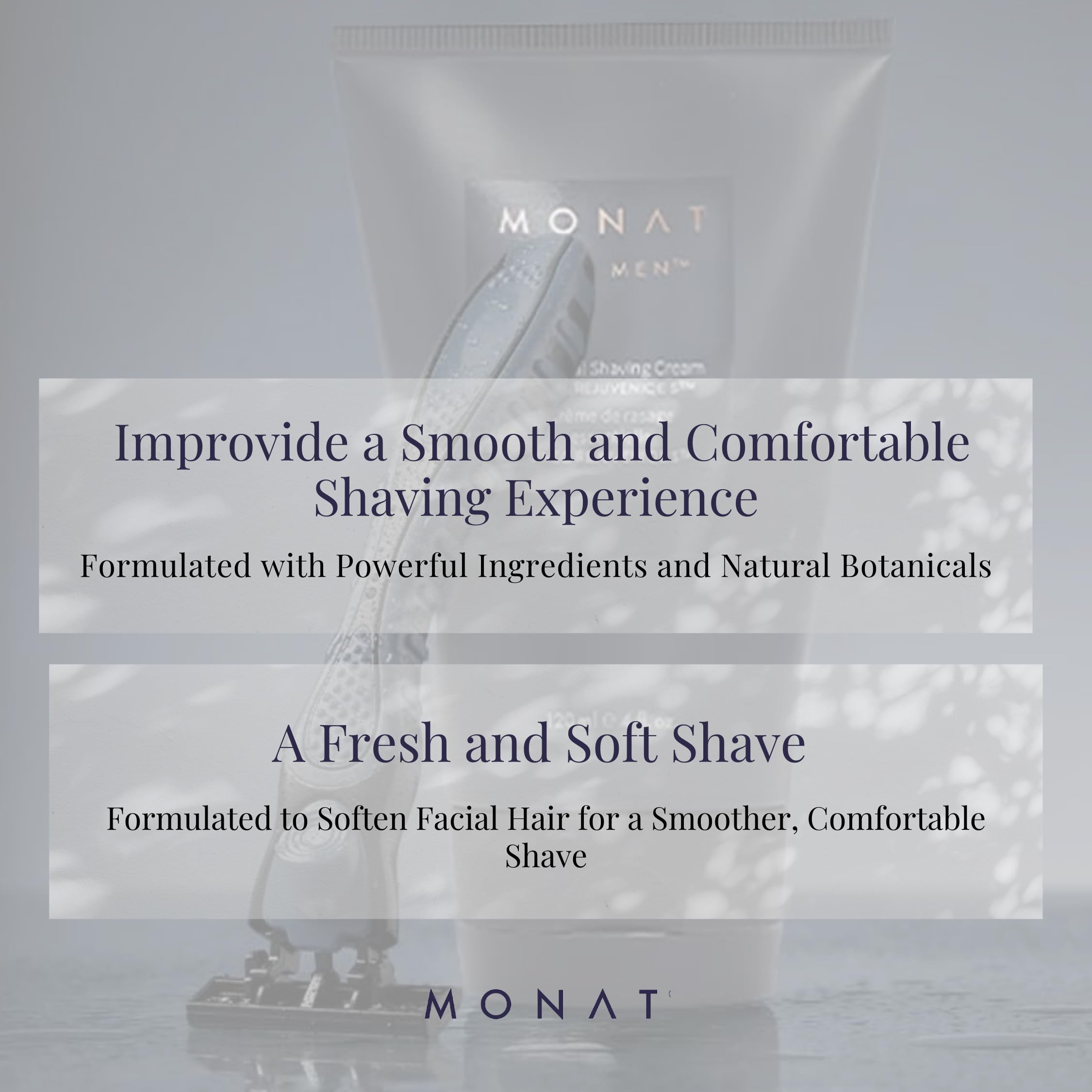 Packaging of MONAT For Men Essential Shaving Cream with clean design.