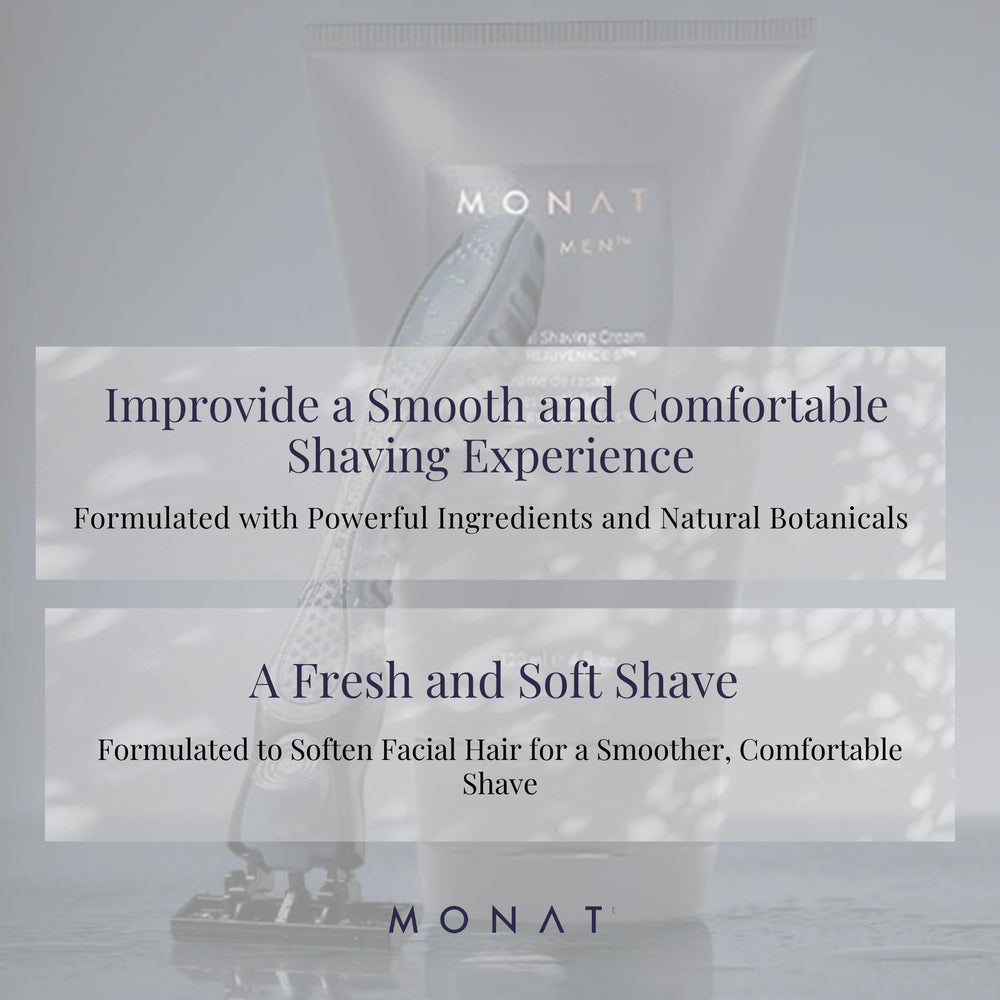 Packaging of MONAT For Men Essential Shaving Cream with clean design.