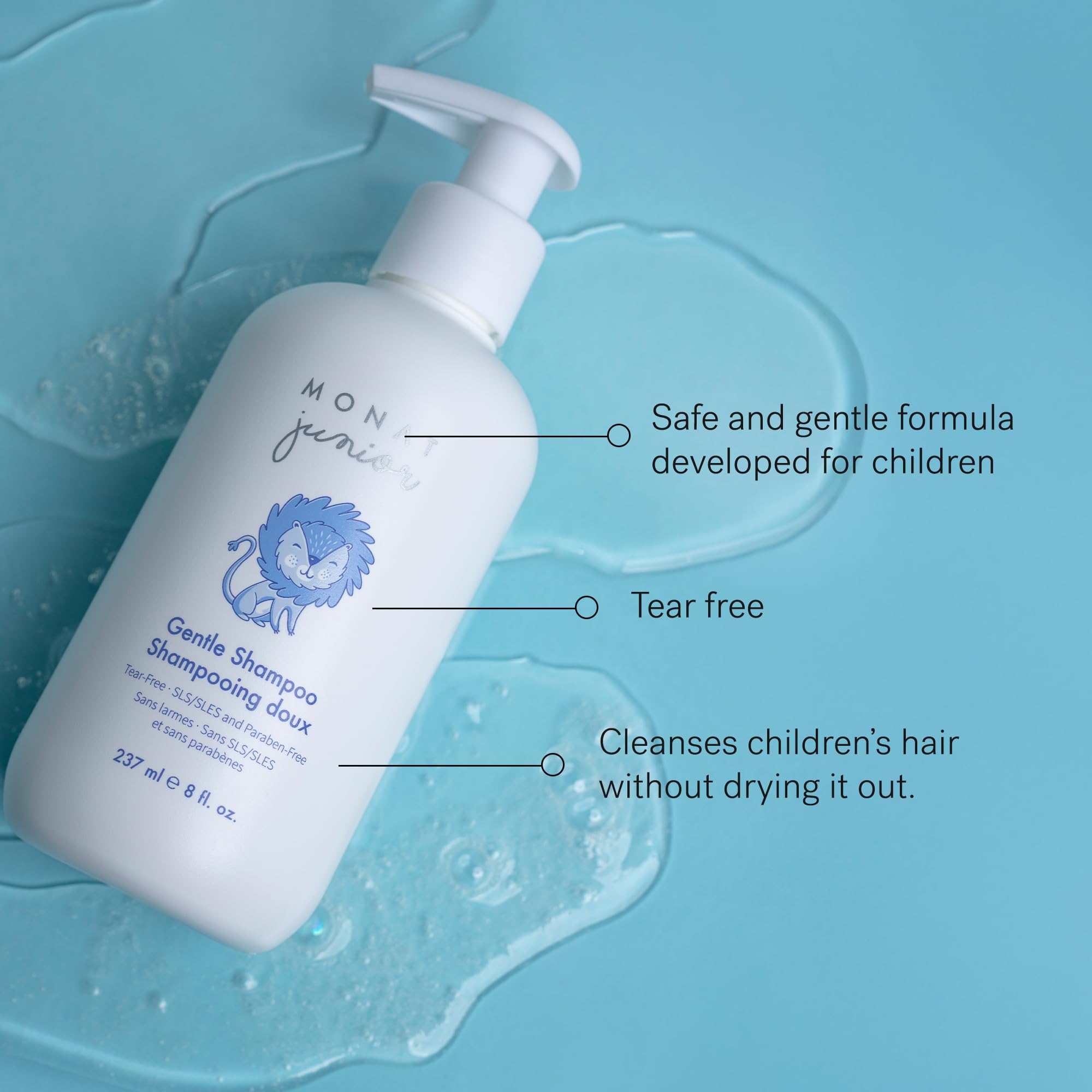 MONAT Junior hair after wash—soft, smoother look with reduced tangles.
