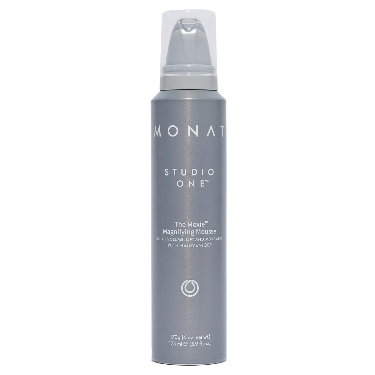 MONAT Moxie Magnifying Mousse bottle demonstrates lightweight volume for fine hair.