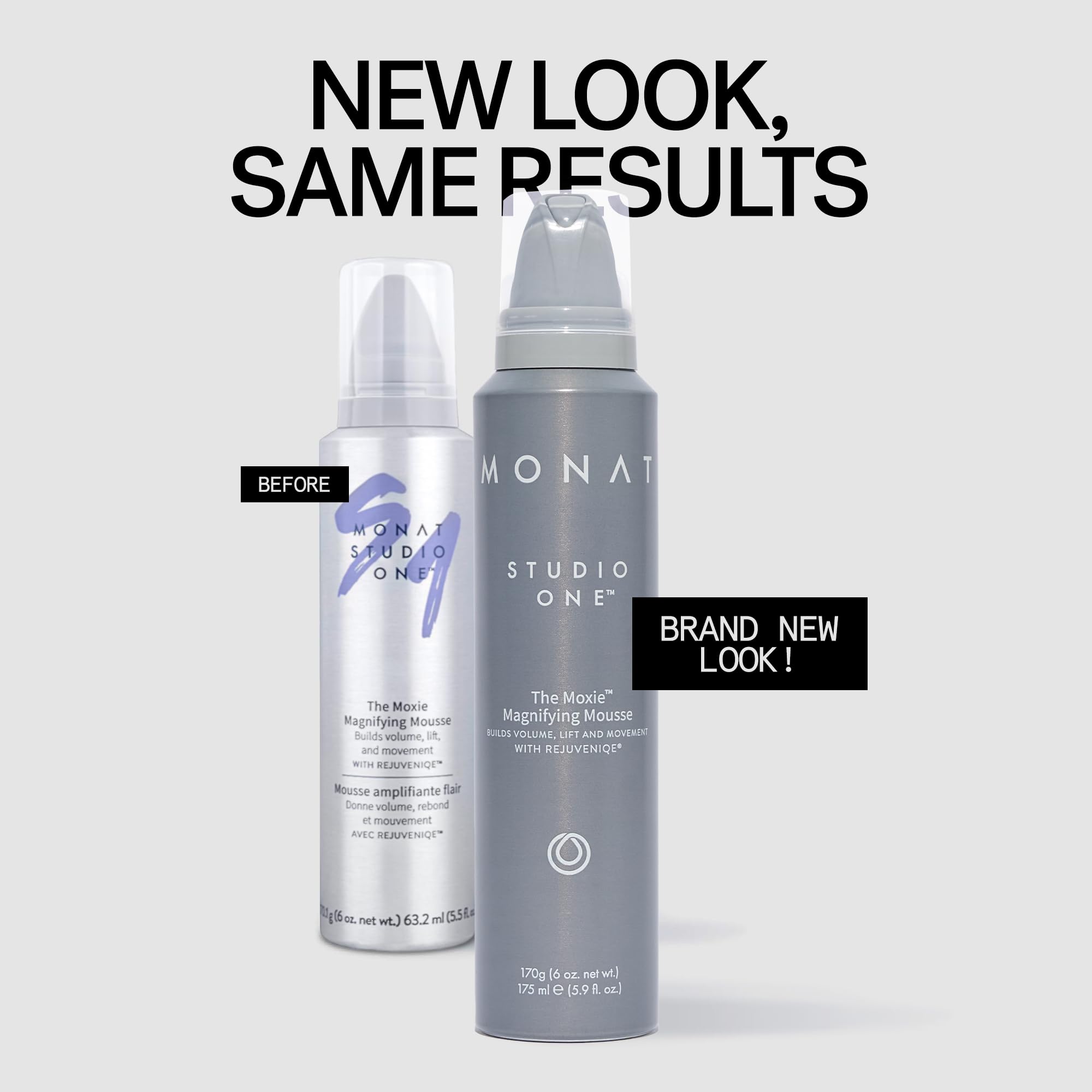 MONAT Moxie Magnifying Mousse foam application on damp hair for easy styling.