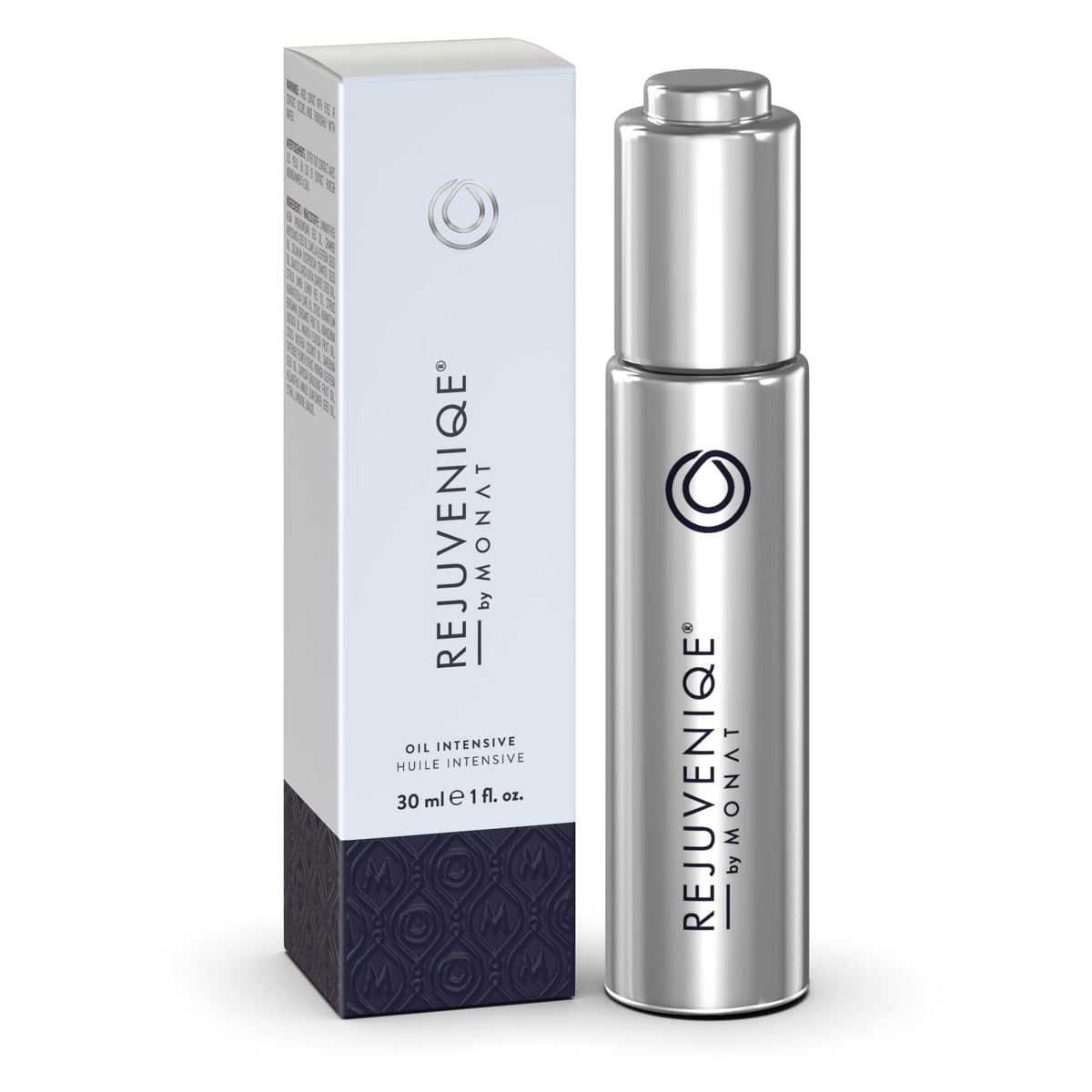 MONAT Rejuveniqe oil bottle close-up for nourishing hair and skin.