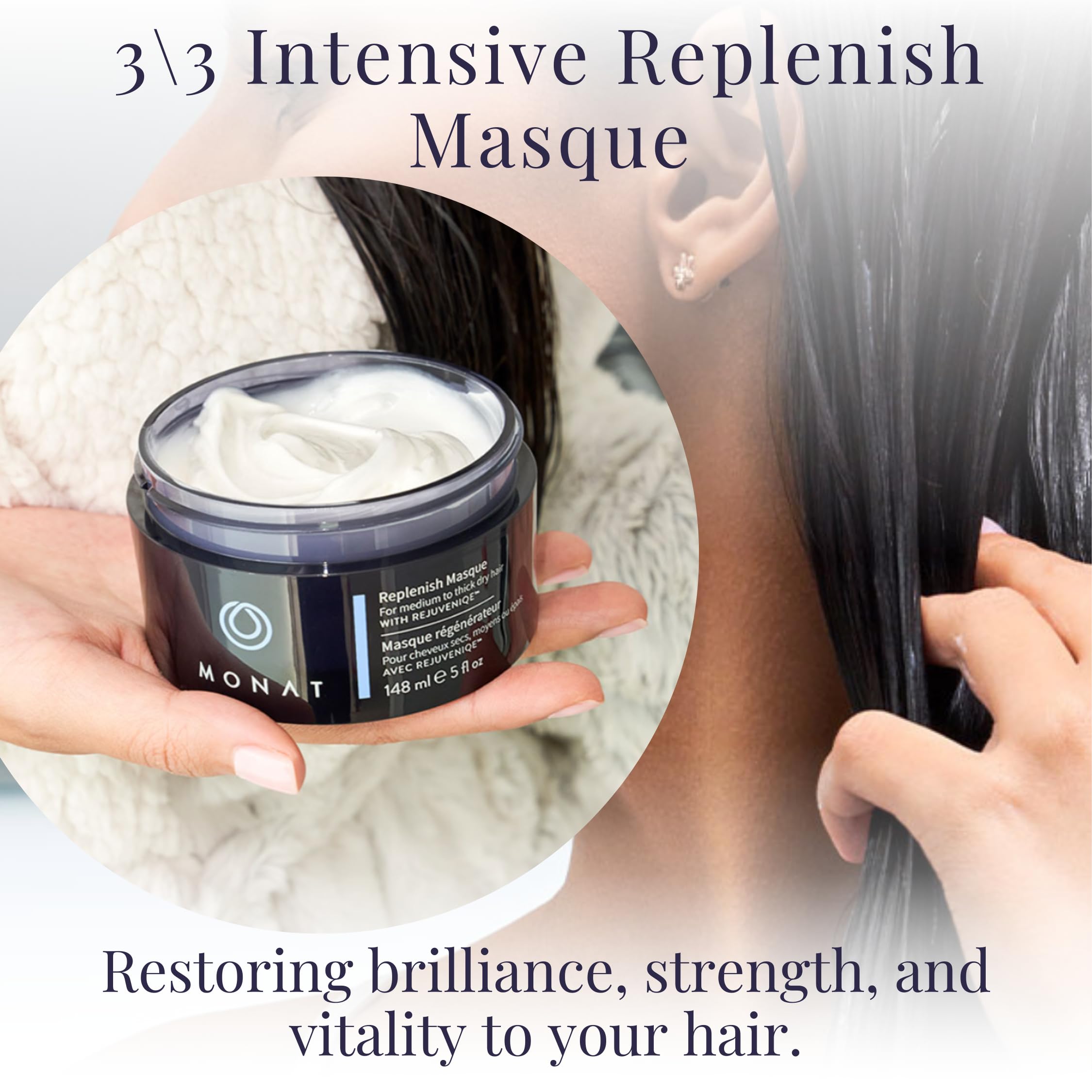 MONAT Renew Conditioner creamy texture ready for even distribution.