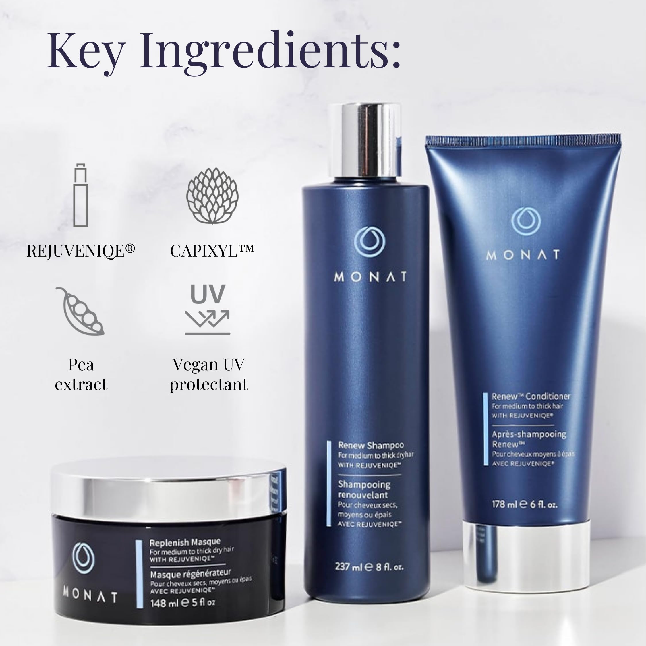 MONAT Renew Masque luxurious formula for deeper strand conditioning.