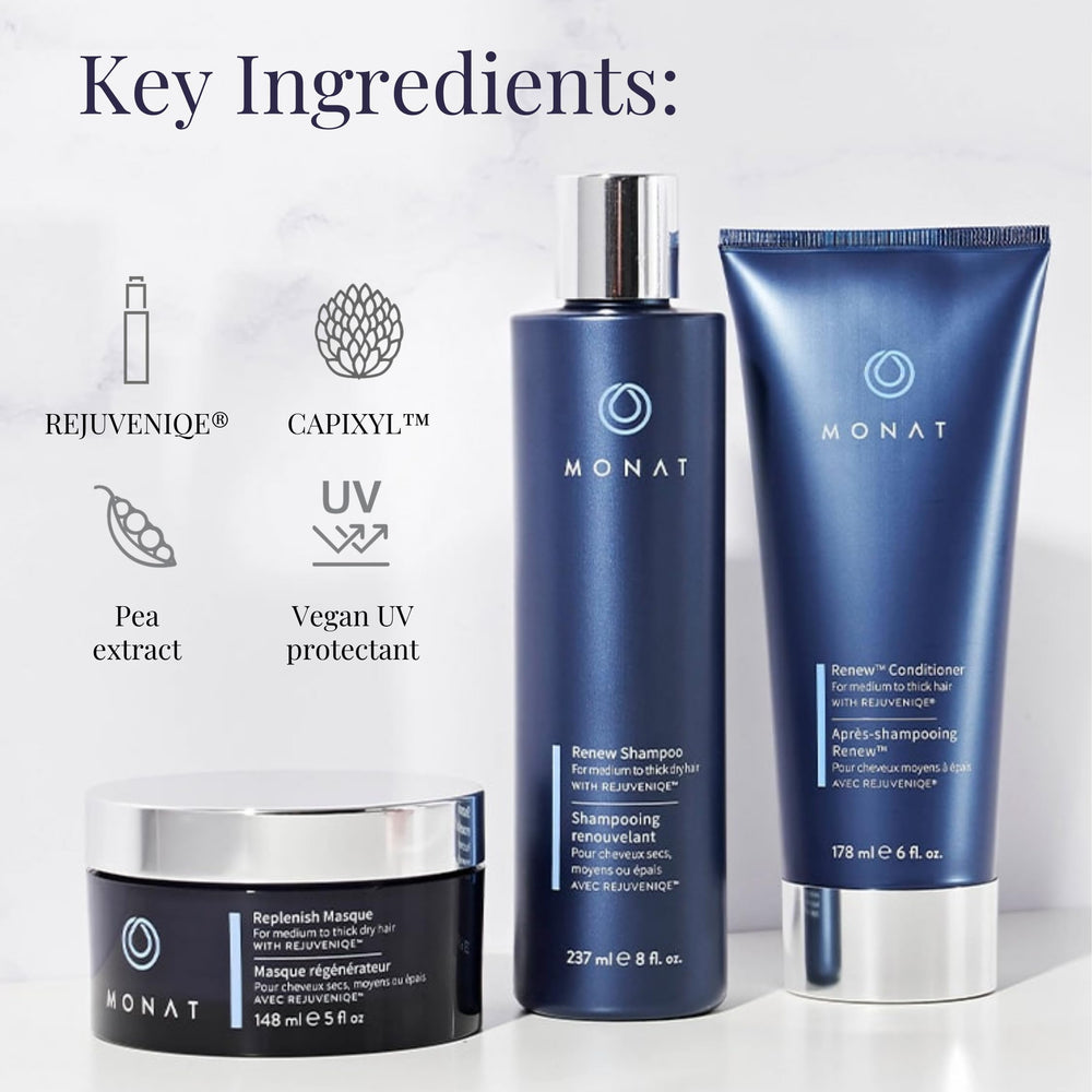 MONAT Renew Masque luxurious formula for deeper strand conditioning.