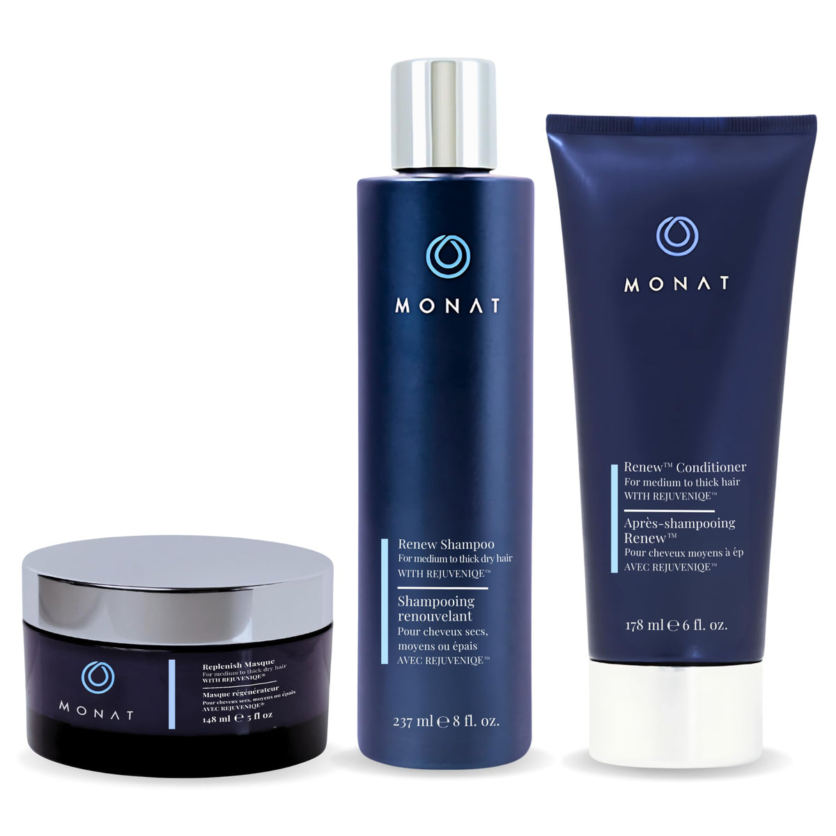 MONAT Renew Shampoo bottle pour - deep hydration for dry, brittle hair.