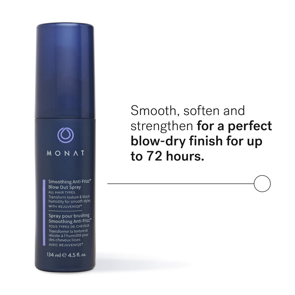 MONAT Smoothing Anti-Frizz Blowout Spray hands application for easy control.