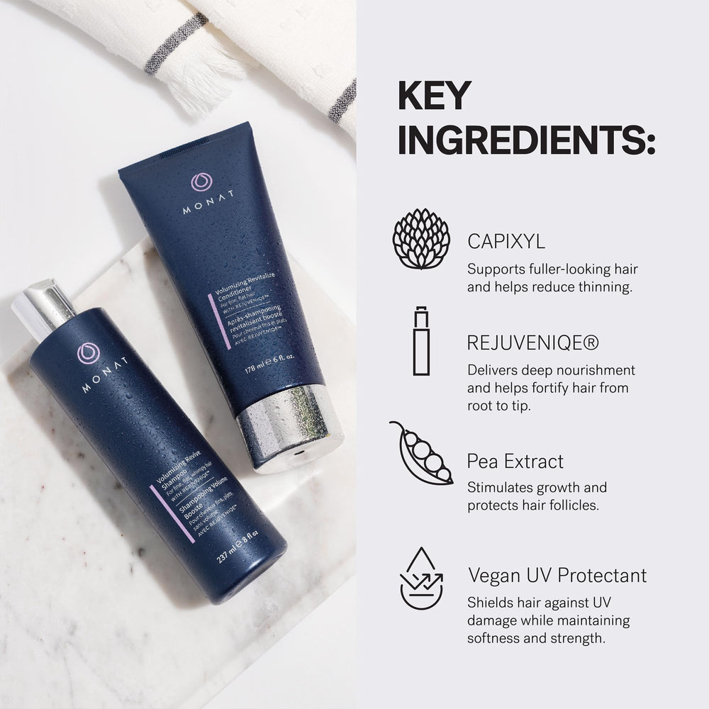 MONAT Volumizing Conditioner tube close-up with glossy, hydrated finish.