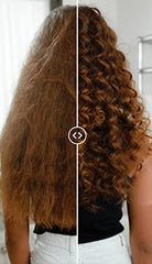 Finished hair look with Curl Me Now reflects defined, manageable curls and salon-like shine