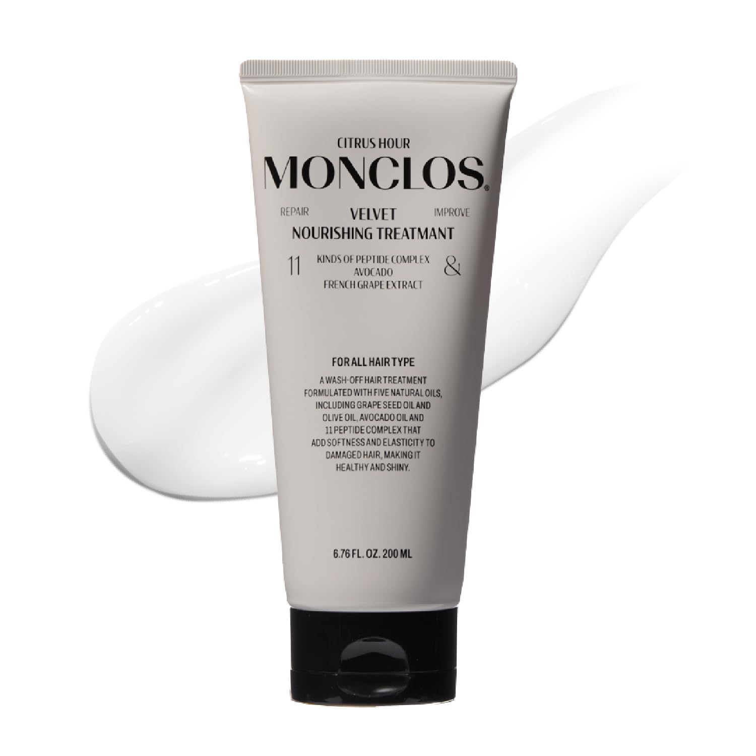 MONCLOS Velvet Hair Treatment bottle front view for deep conditioning and frizz control