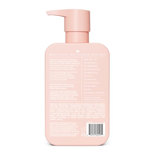 MONDAY Haircare CURL DEFINE label close-up highlighting peptides and oils