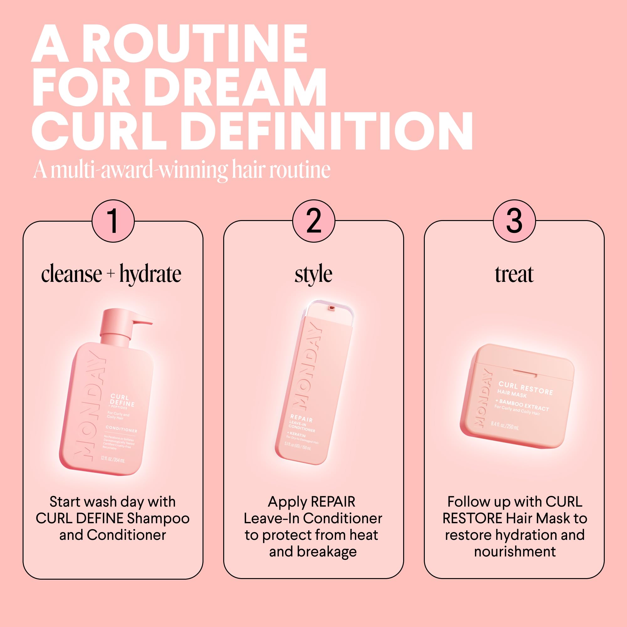 MONDAY Haircare CURL DEFINE product on shelf with clear branding