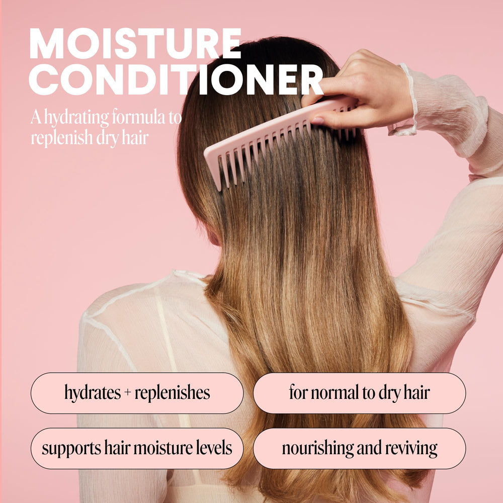 Close-up of MONDAY Haircare MOISTURE label highlighting hyaluronic acid