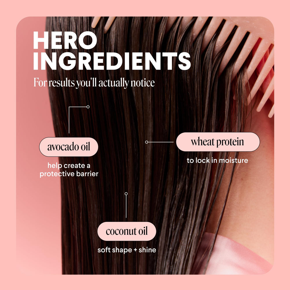 MONDAY SMOOTH conditioner on bathroom shelf suggesting portable frizz solution.