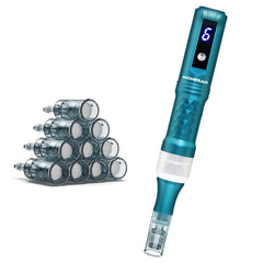 MONESAO Derma Roller Pen on the face for at-home skincare routine.