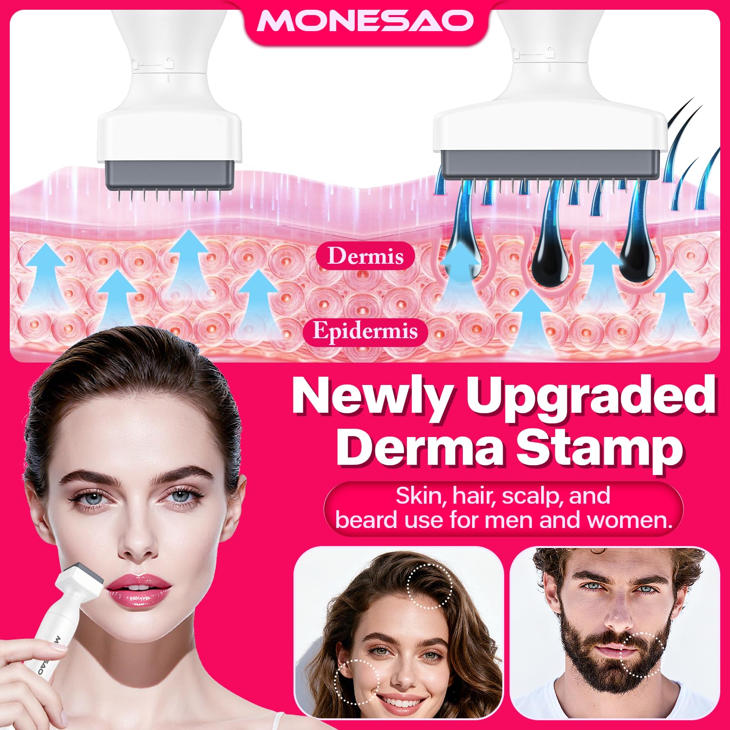 MONESAO Derma Stamp for hair and scalp enhances product absorption and vitality.
