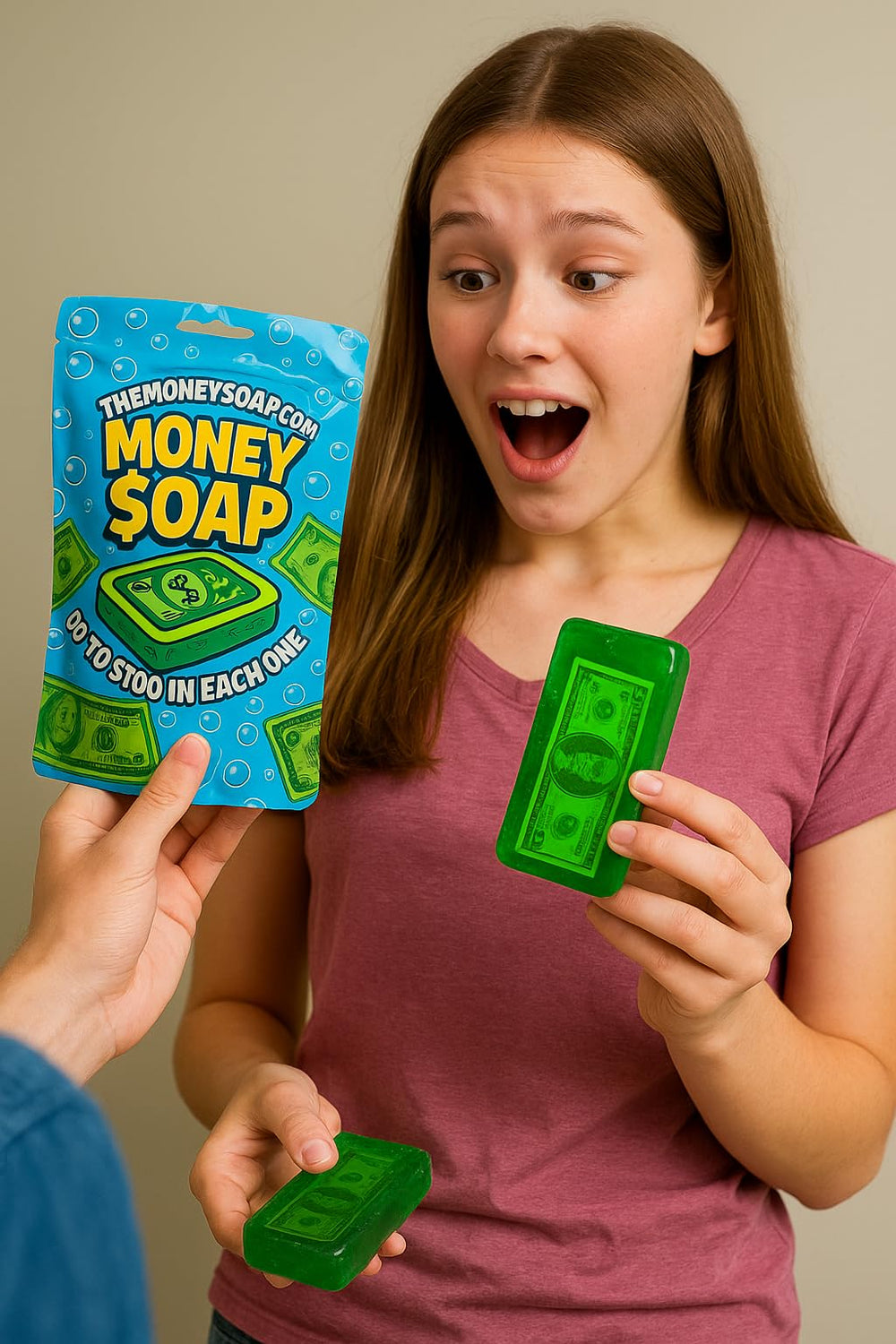 Money Soap Fruity Pear bar close-up showing fresh pear fragrance and creamy lather.