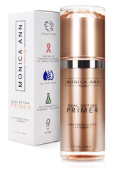 Monica Ann Beauty Dual-Action Primer bottle close-up highlighting hydrating base