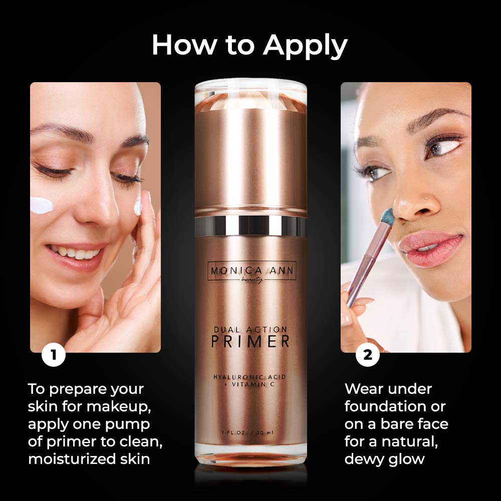 Monica Ann Beauty Dual-Action Primer being applied for even skin tone