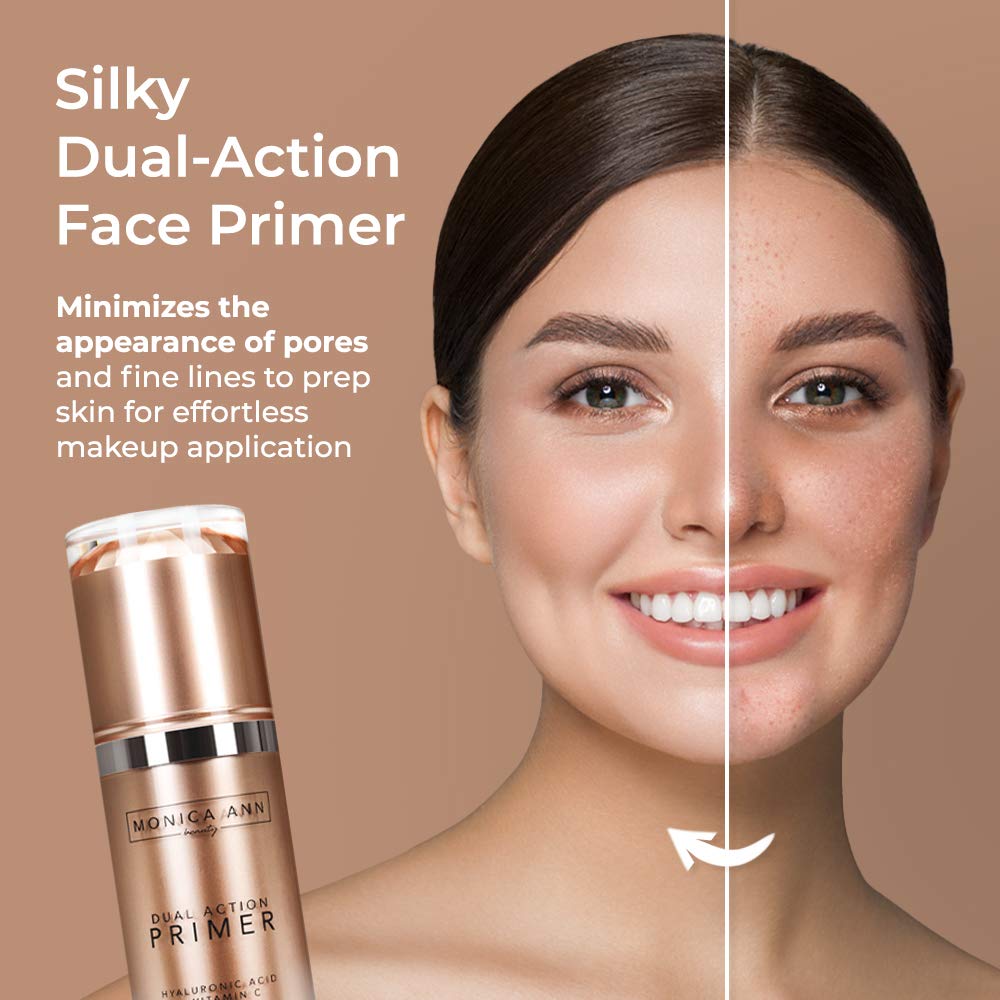 Monica Ann Beauty Dual-Action Primer beneath foundation for seamless makeup