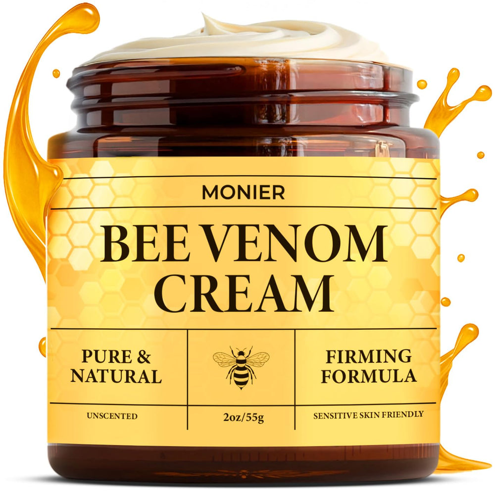 MONIER Bee Venom Cream tube closeup for hydrated, firming skin.