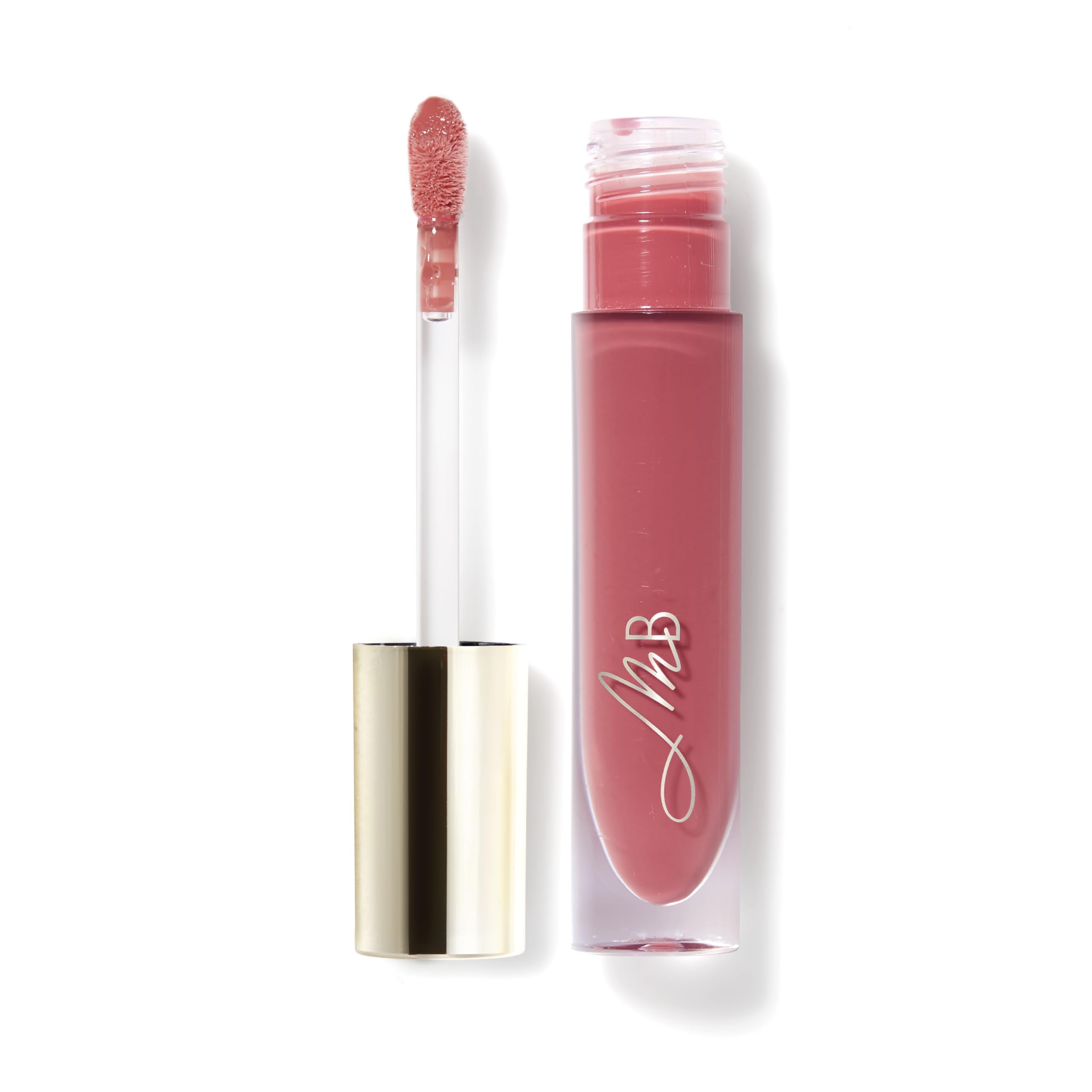 Monika Blunder Beauty Sweet Talk Lip Oil Feige application swatch with rosy glow